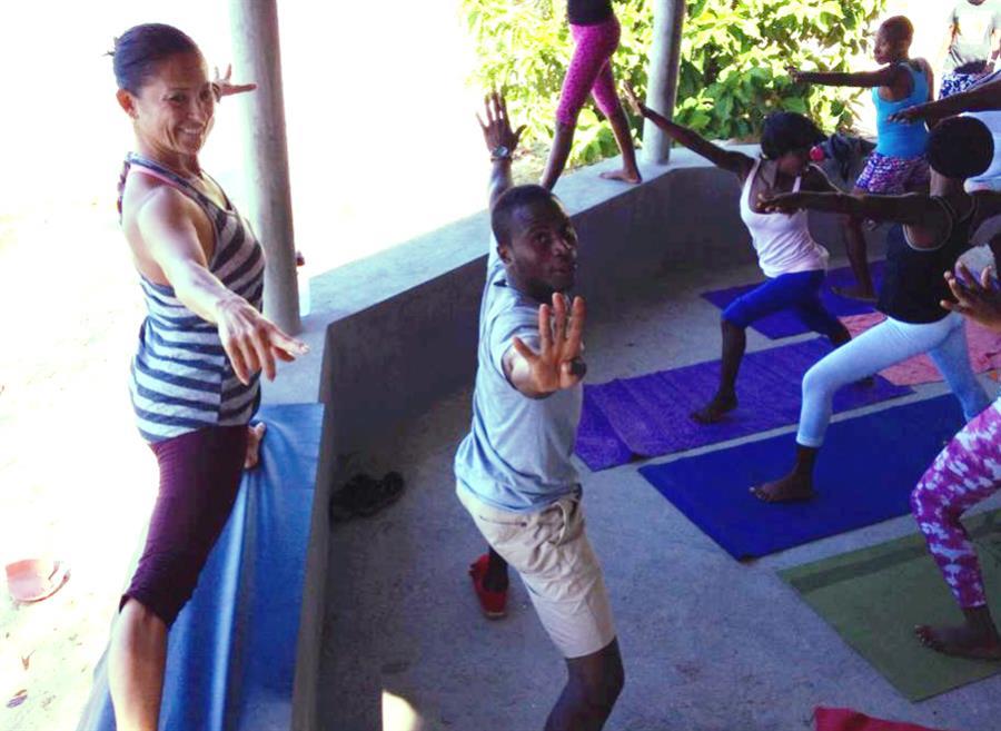 Teaching yoga in Haiti